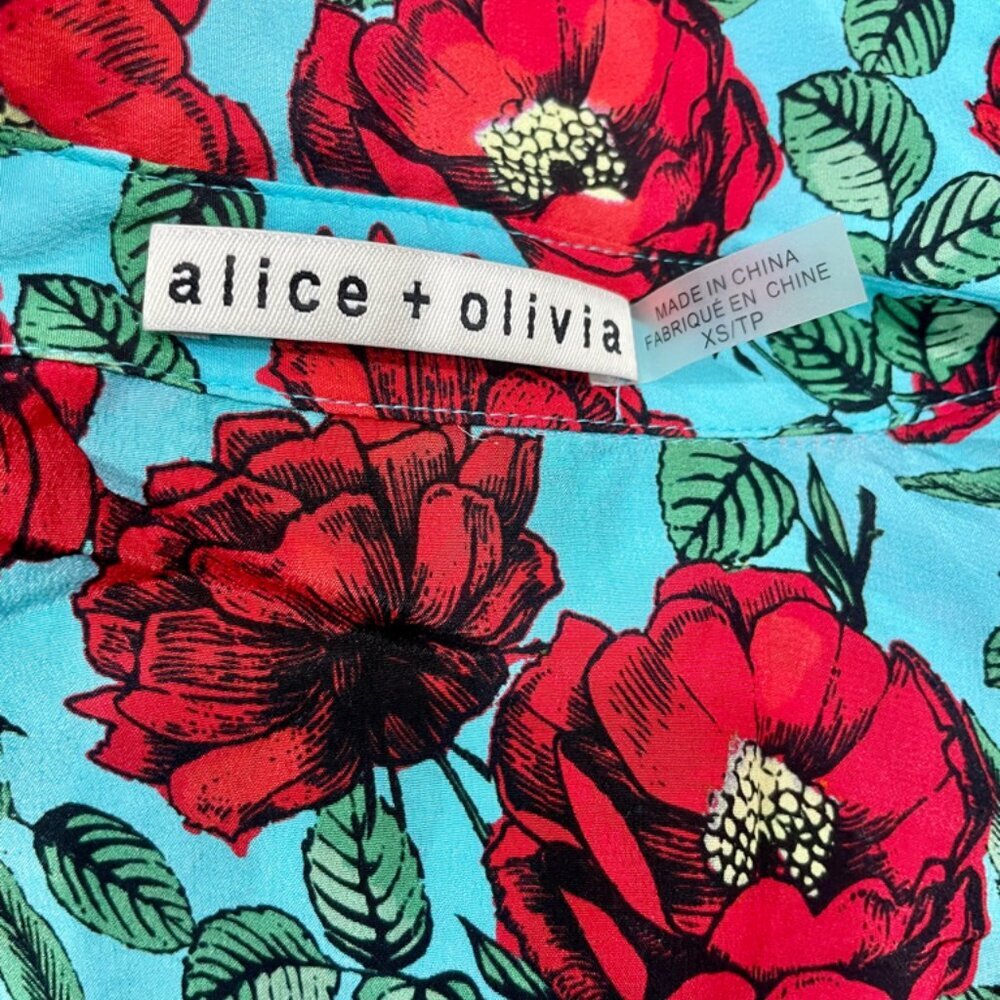 ALICE+OLIVIA SILK BLOUSE BUTTON DOWN PREPPY CHIC TRENDY GREEN RED FLORAL
SZ XS - Picture 10 of 14